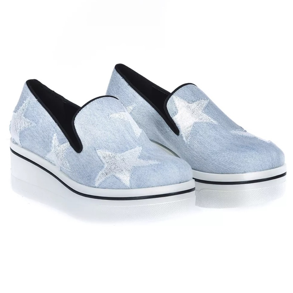 Stella McCartney Light Blue Denim Star Binx Platform Sneakers
